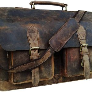 18 Inch Retro Buffalo Hunter Leather Laptop Messenger Bag Office Briefcase Crossbody Travel Bag For Men And Women College Bag Office Laptop Bag (18 inch): Computers & Accessories