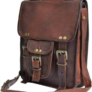 11″ small Leather messenger bag shoulder bag cross body vintage messenger bag for women & men satchel man purse compatible with Ipad and tablet: Clothing